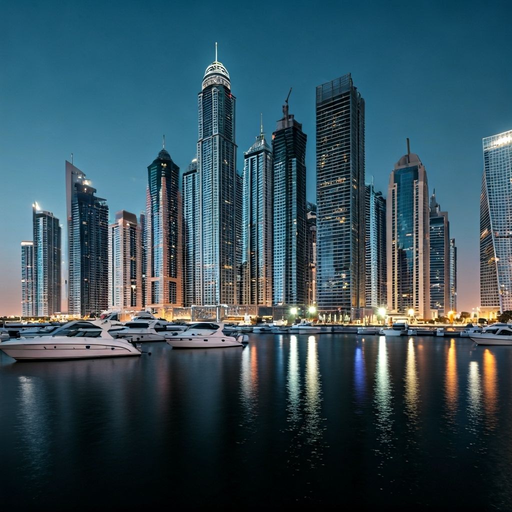 Dubai Marina skyline at dusk